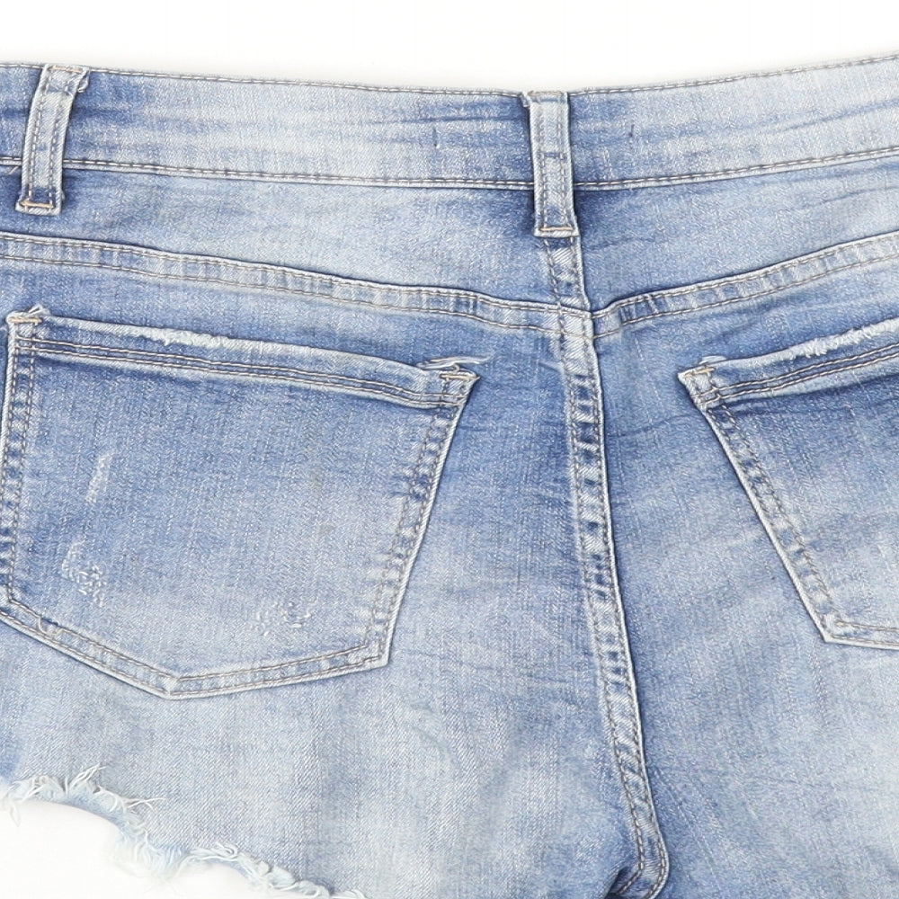 MONDAY Womens Blue Cotton Cut-Off Shorts Size M Regular Zip - Flower detail