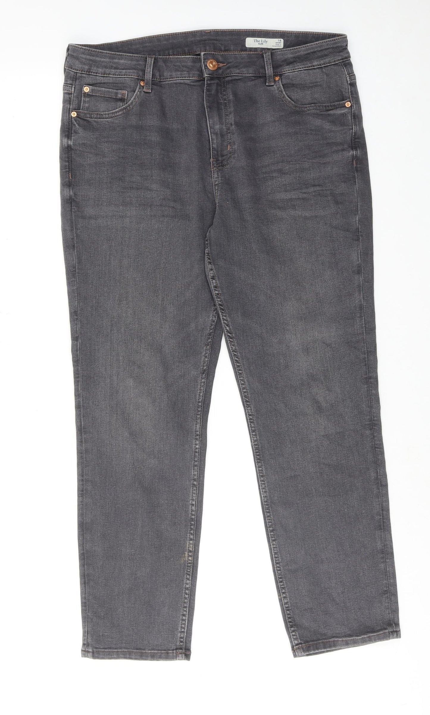 Marks and Spencer Womens Grey Cotton Straight Jeans Size 16 Slim Zip