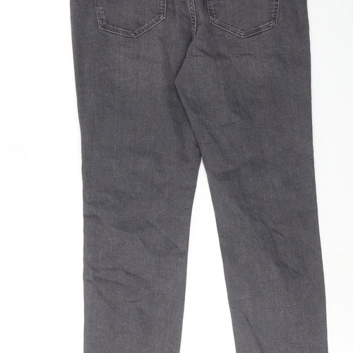 Marks and Spencer Womens Grey Cotton Straight Jeans Size 16 Slim Zip