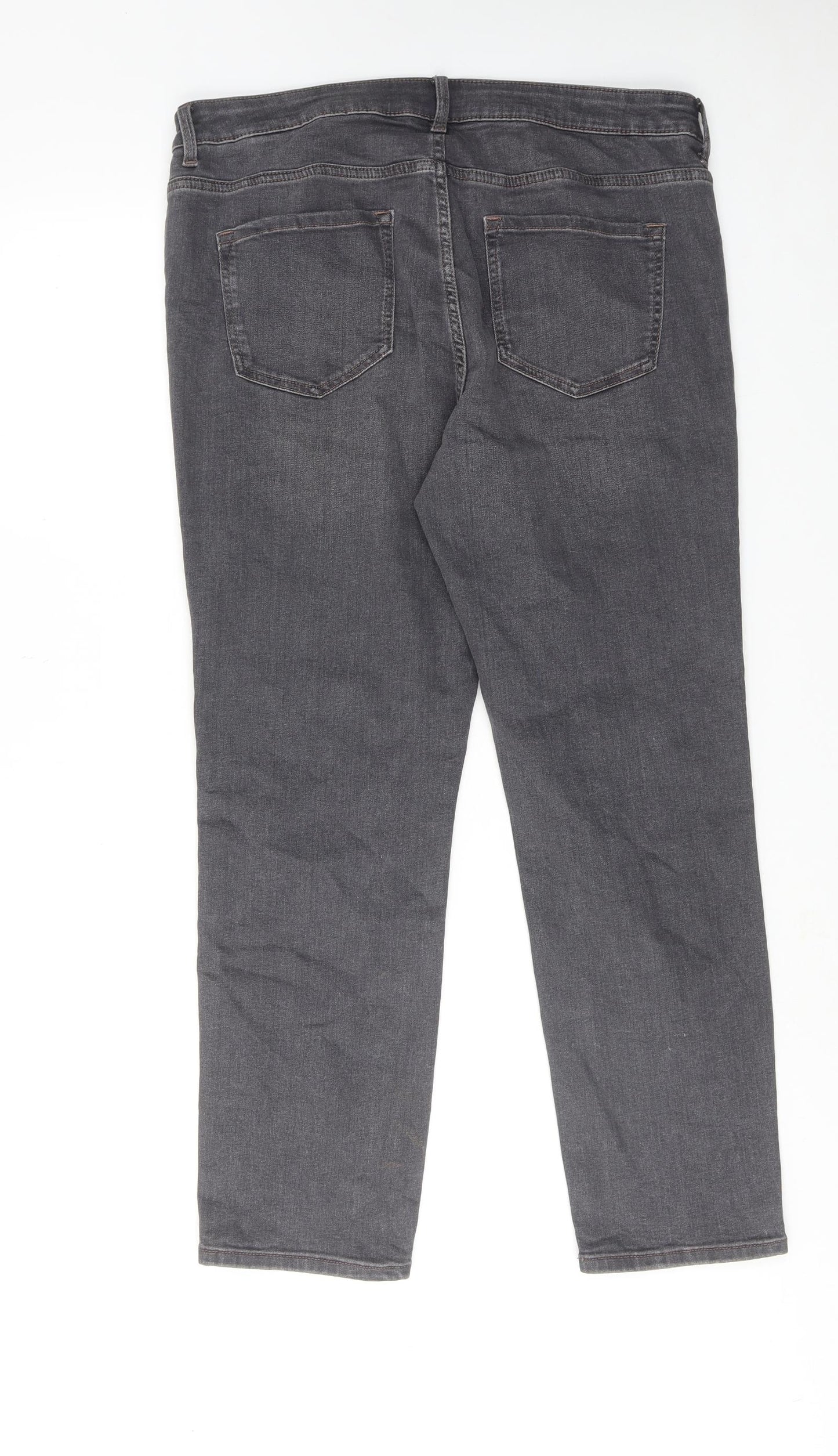 Marks and Spencer Womens Grey Cotton Straight Jeans Size 16 Slim Zip