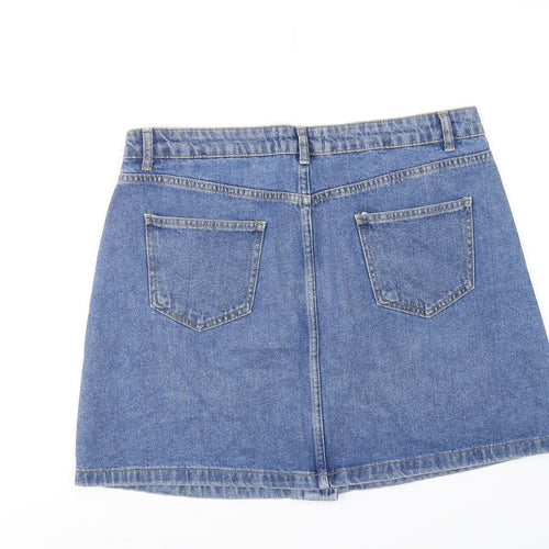 New Look Womens Blue Cotton A-Line Skirt Size 16 Button