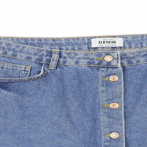 New Look Womens Blue Cotton A-Line Skirt Size 16 Button