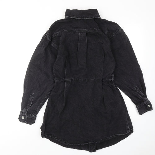 ASOS Womens Black Cotton Shirt Dress Size 8 Collared Button