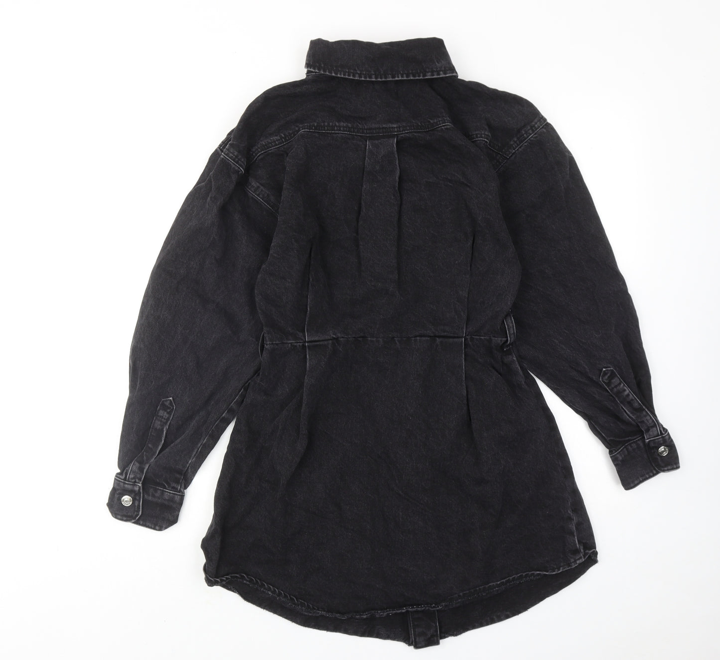 ASOS Womens Black Cotton Shirt Dress Size 8 Collared Button