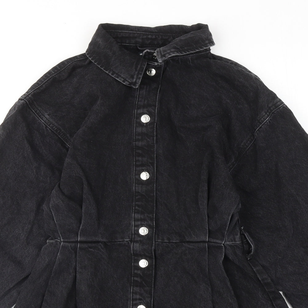 ASOS Womens Black Cotton Shirt Dress Size 8 Collared Button