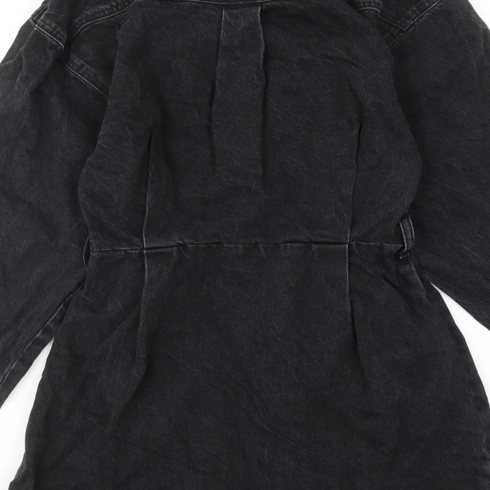 ASOS Womens Black Cotton Shirt Dress Size 8 Collared Button