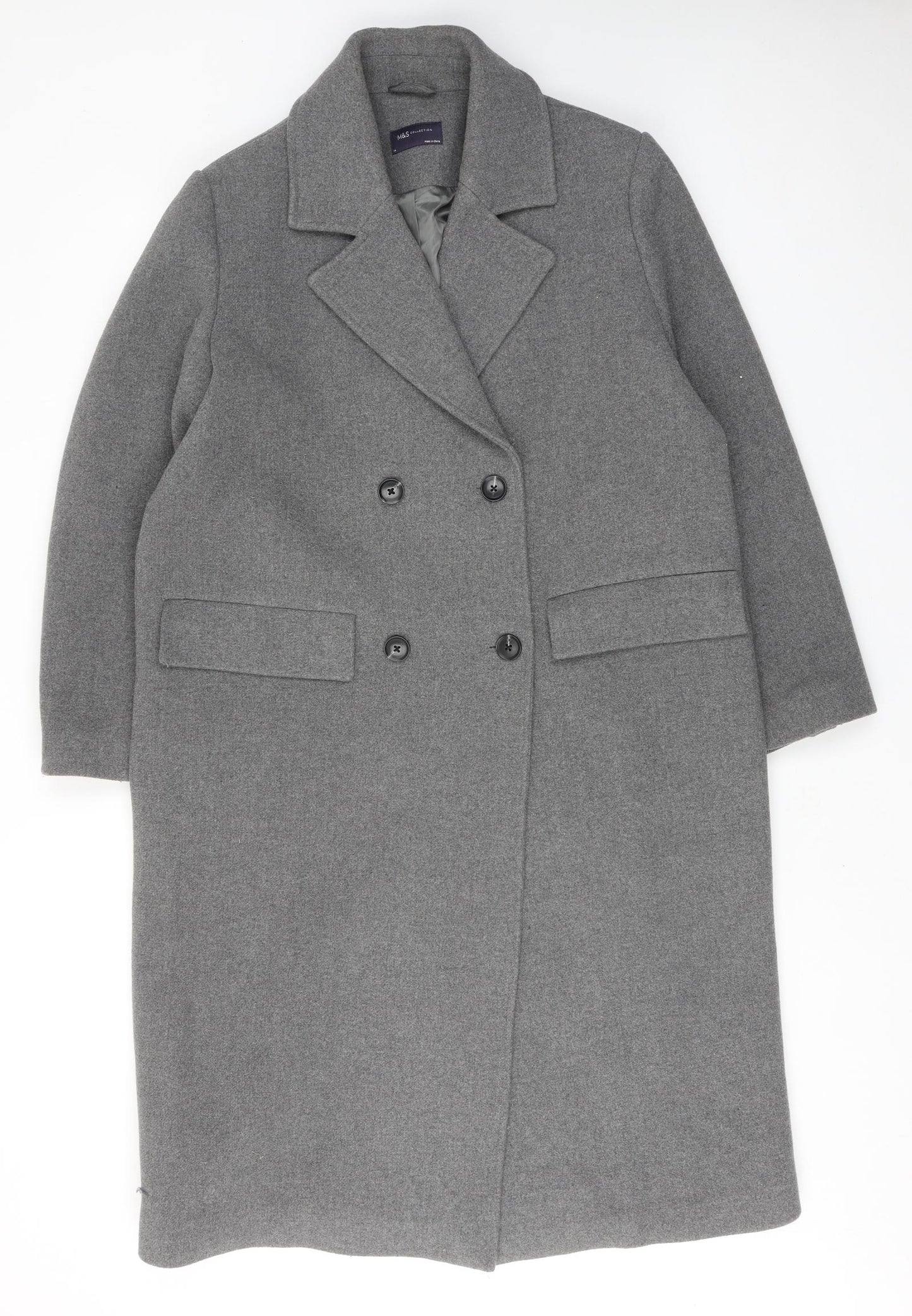 Marks and Spencer Womens Grey Overcoat Coat Size 14 Button
