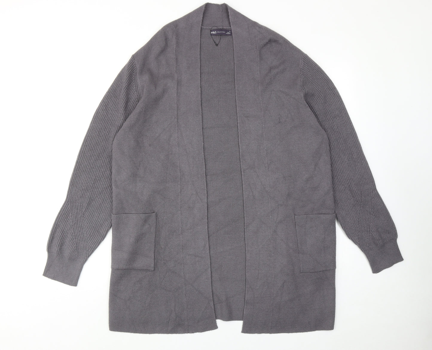 Marks and Spencer Womens Grey V-Neck Viscose Cardigan Jumper Size 16