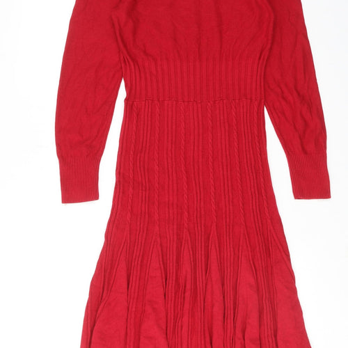 Per Una Womens Red Viscose A-Line Size 12 Round Neck Pullover