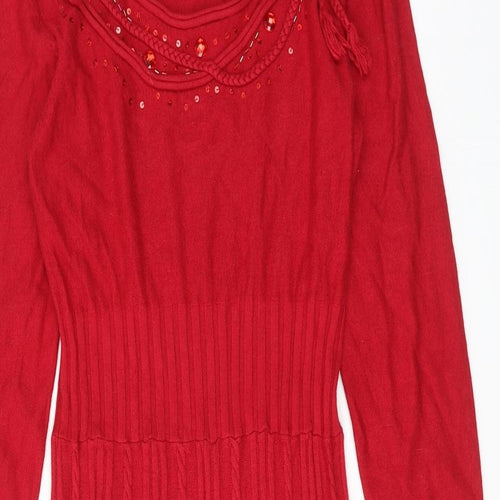 Per Una Womens Red Viscose A-Line Size 12 Round Neck Pullover