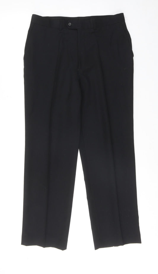 New Look Mens Black Polyester Dress Pants Trousers Size 34 in Regular Zip - Short Length