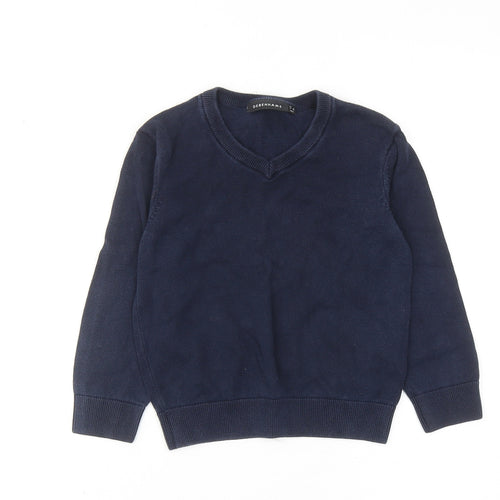 Debenhams Boys Blue V-Neck Cotton Pullover Jumper Size 5-6 Years Pullover