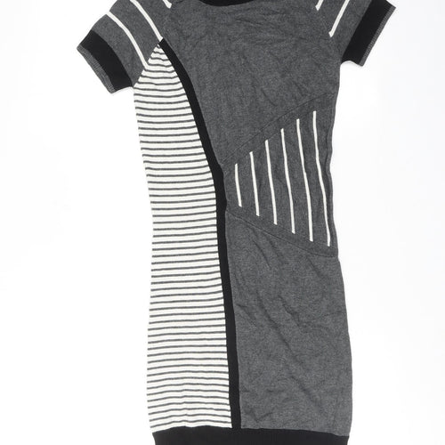 Warehouse Womens Grey Geometric Viscose Shift Size 6 Round Neck Pullover