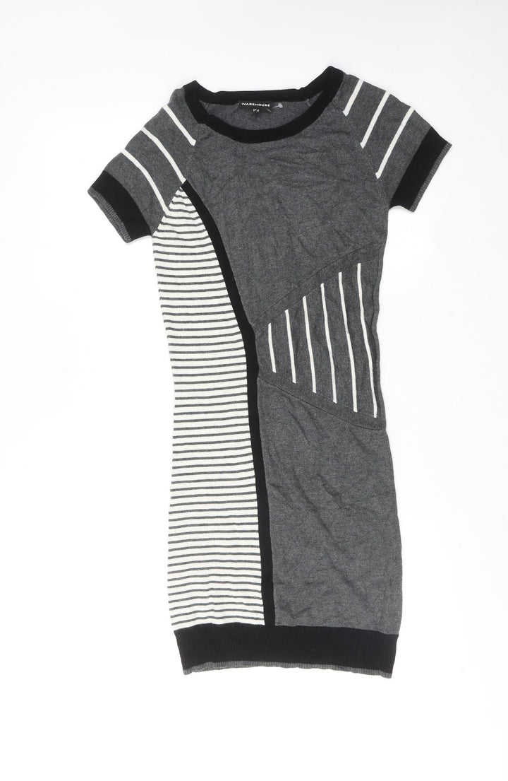Warehouse Womens Grey Geometric Viscose Shift Size 6 Round Neck Pullover