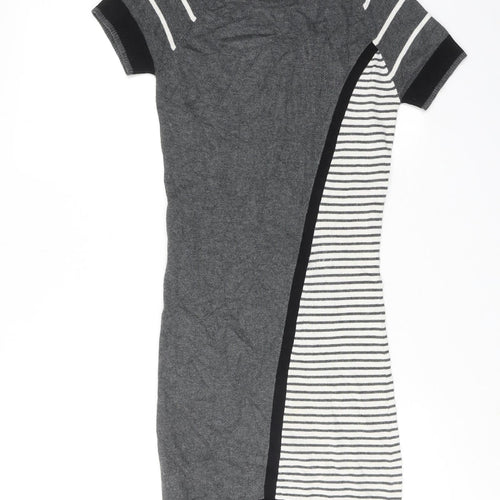Warehouse Womens Grey Geometric Viscose Shift Size 6 Round Neck Pullover