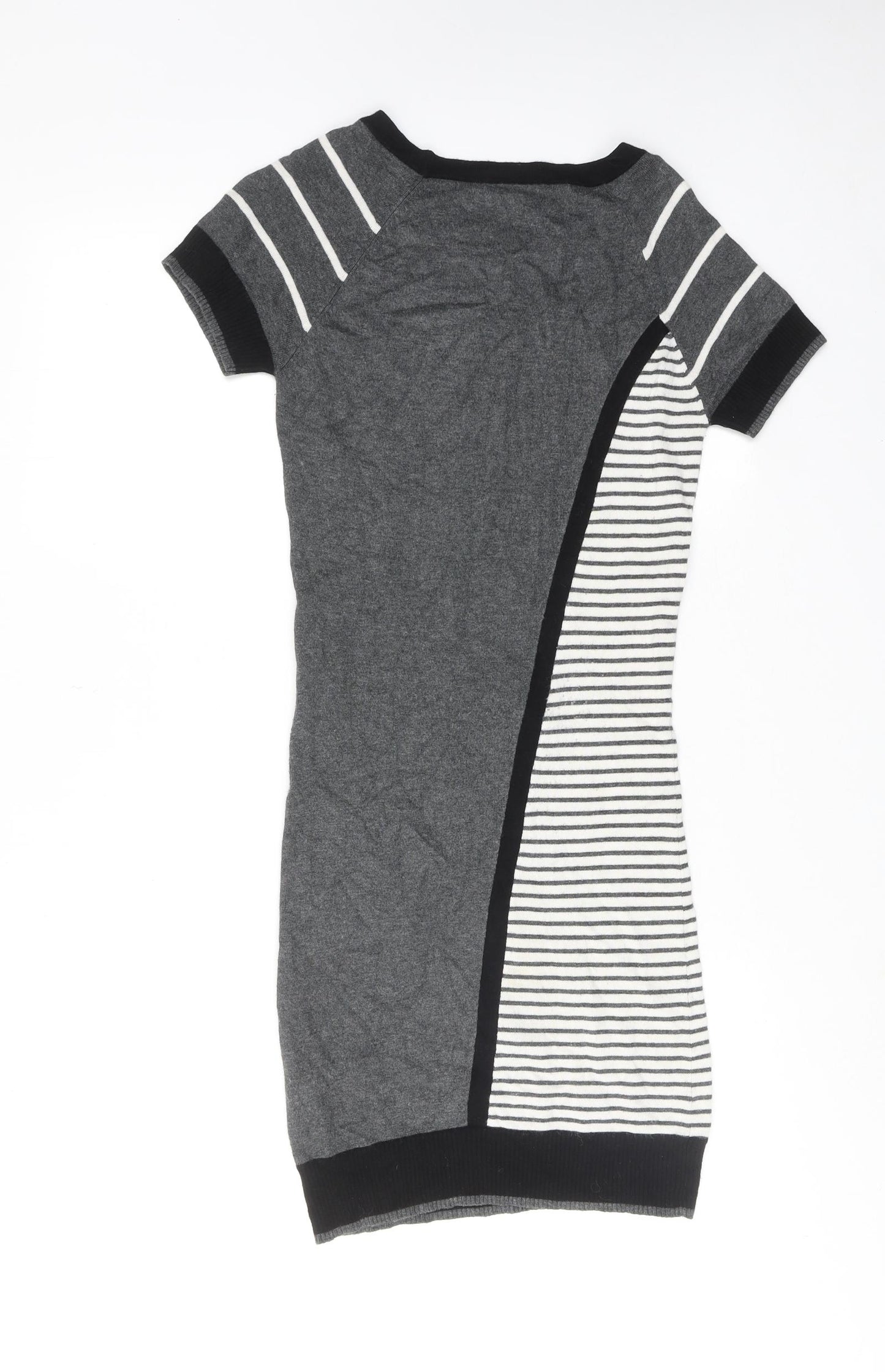 Warehouse Womens Grey Geometric Viscose Shift Size 6 Round Neck Pullover