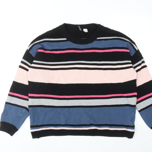 H&M Womens Multicoloured Round Neck Striped Cotton Pullover Jumper Size S
