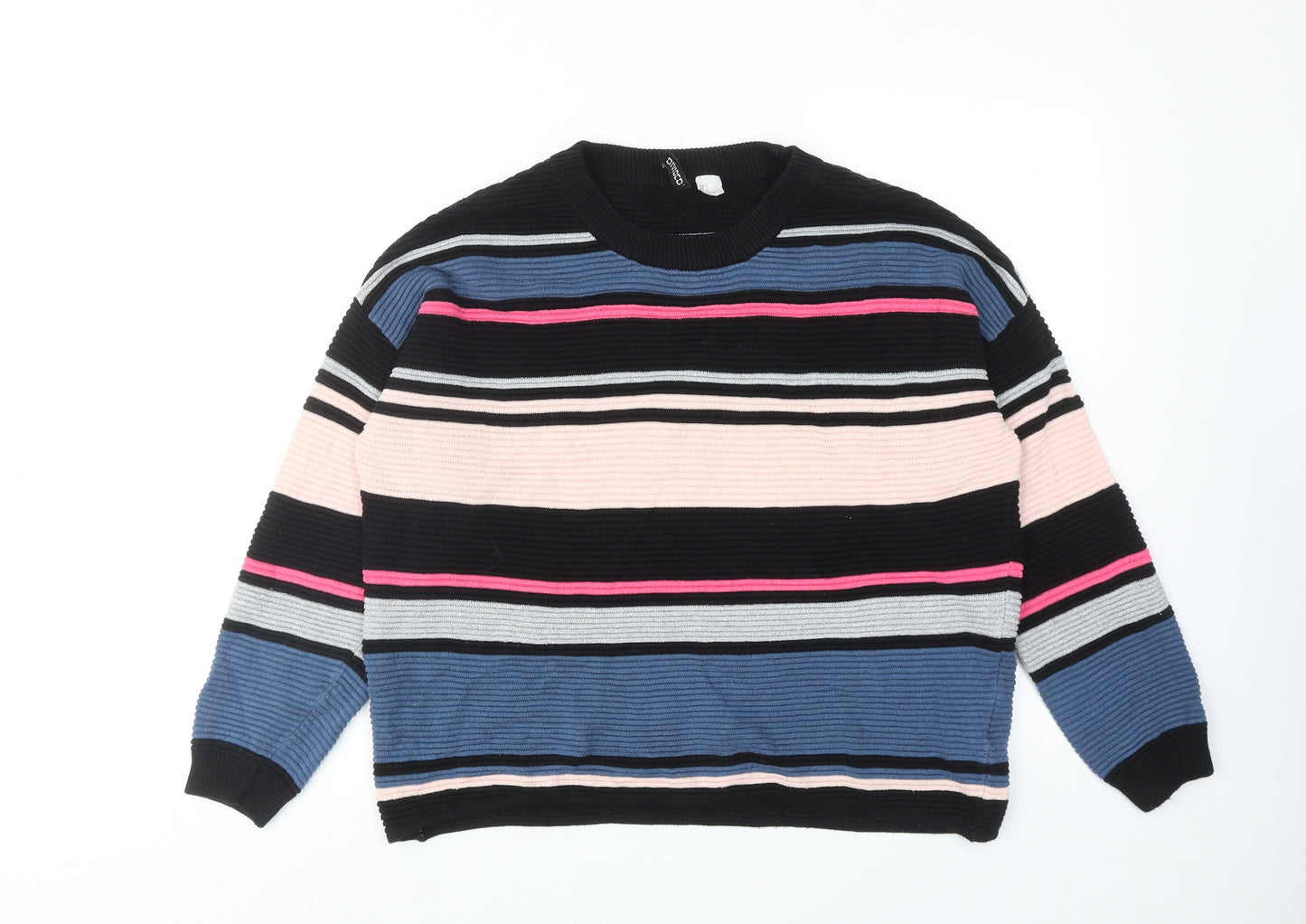 H&M Womens Multicoloured Round Neck Striped Cotton Pullover Jumper Size S