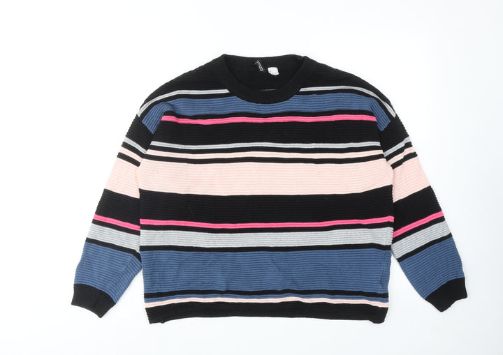 H&M Womens Multicoloured Round Neck Striped Cotton Pullover Jumper Size S