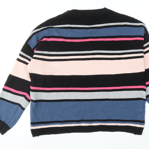 H&M Womens Multicoloured Round Neck Striped Cotton Pullover Jumper Size S