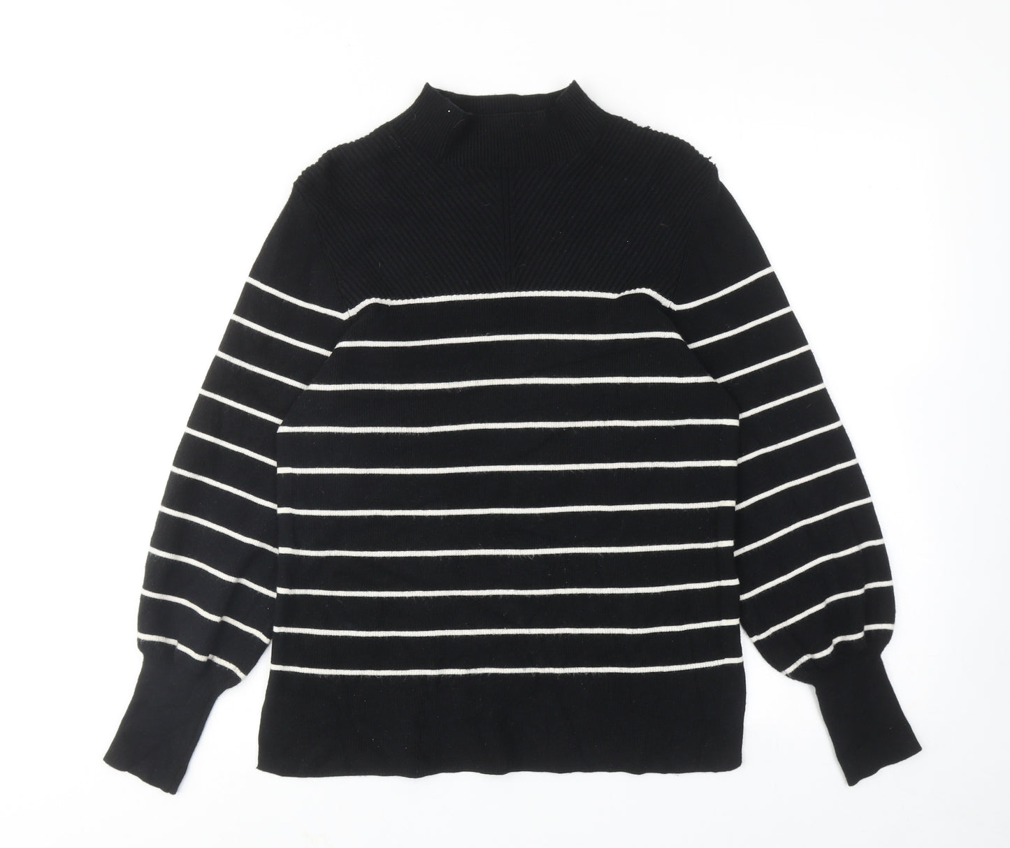 Marks and Spencer Womens Black High Neck Striped Viscose Pullover Jumper Size M