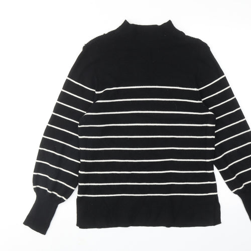 Marks and Spencer Womens Black High Neck Striped Viscose Pullover Jumper Size M