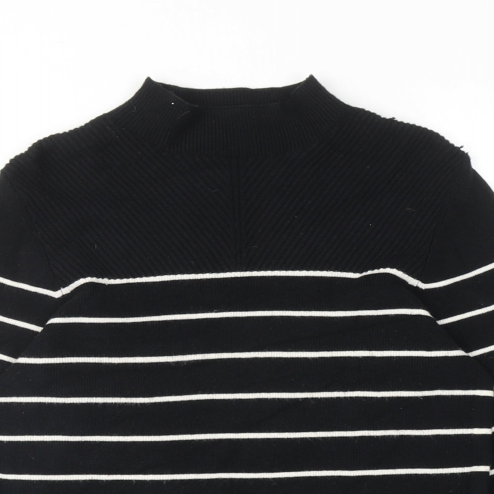 Marks and Spencer Womens Black High Neck Striped Viscose Pullover Jumper Size M