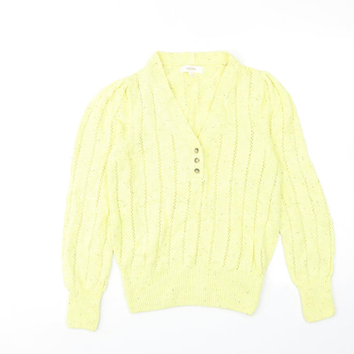 Per Una Womens Yellow V-Neck Cotton Pullover Jumper Size 8