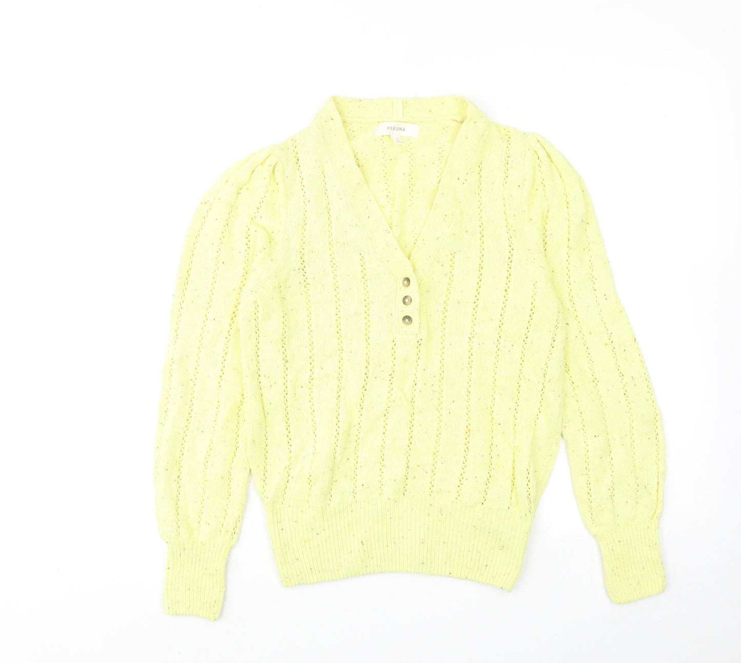 Per Una Womens Yellow V-Neck Cotton Pullover Jumper Size 8