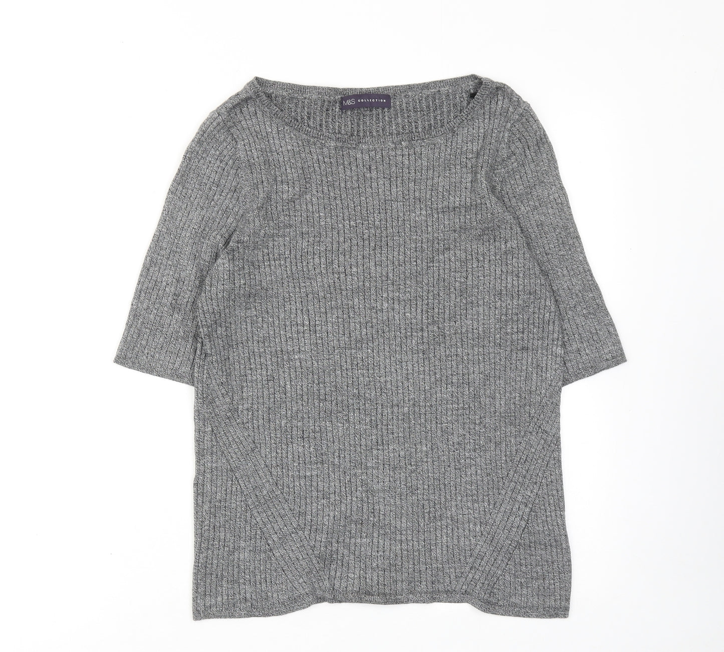 Marks and Spencer Womens Grey Viscose Basic T-Shirt Size 16 Boat Neck - Ribbed