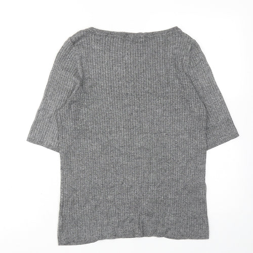 Marks and Spencer Womens Grey Viscose Basic T-Shirt Size 16 Boat Neck - Ribbed