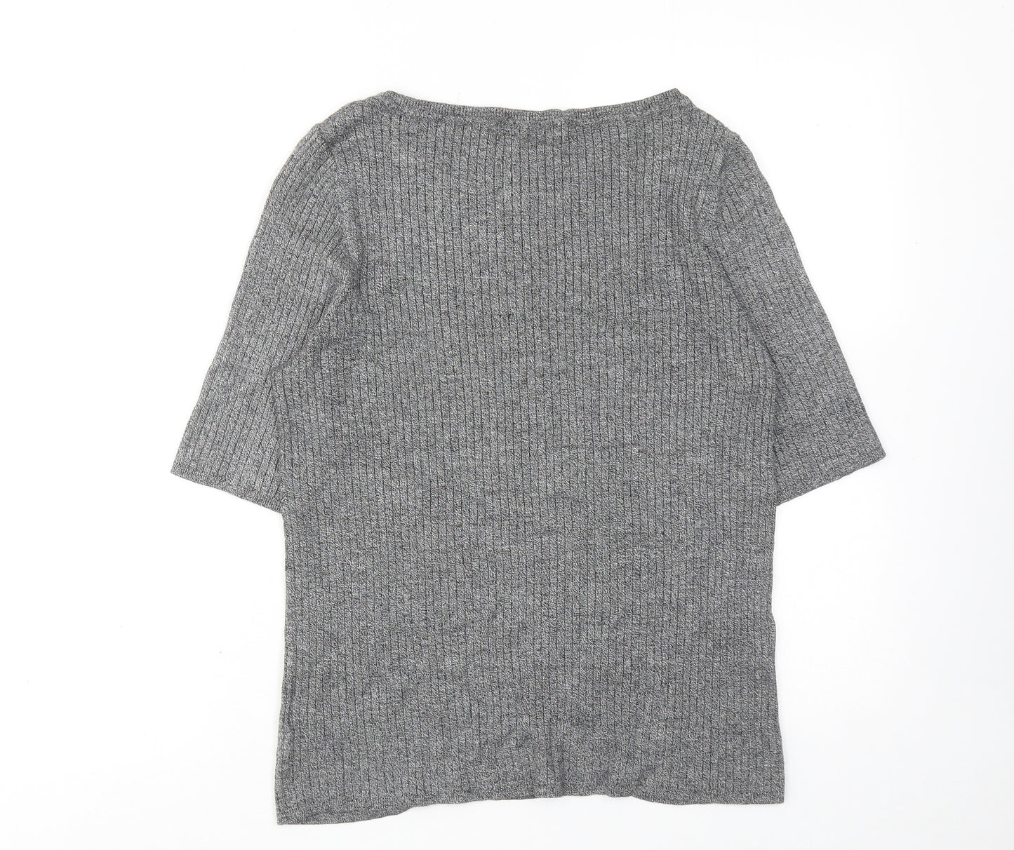 Marks and Spencer Womens Grey Viscose Basic T-Shirt Size 16 Boat Neck - Ribbed