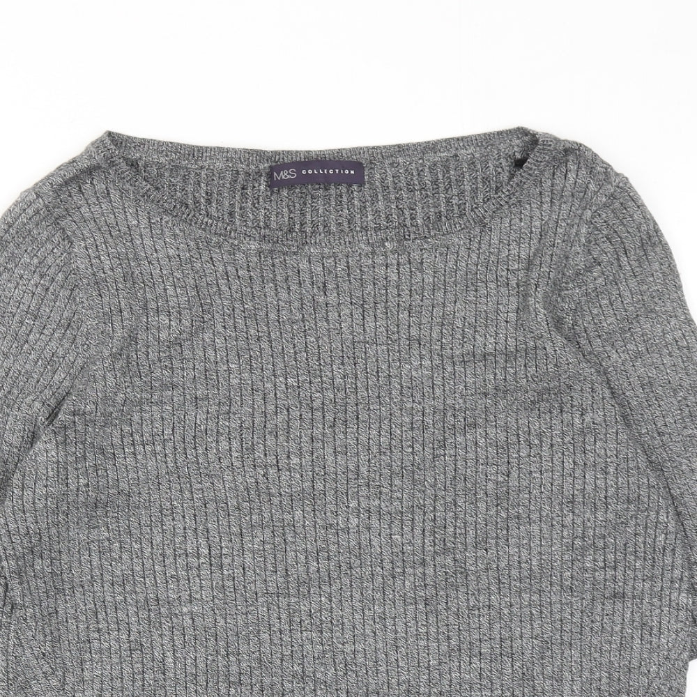 Marks and Spencer Womens Grey Viscose Basic T-Shirt Size 16 Boat Neck - Ribbed