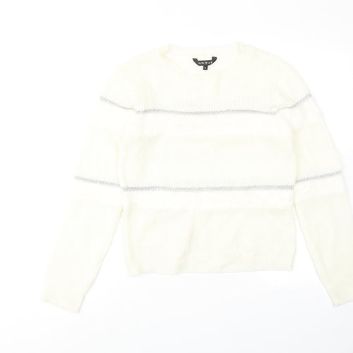About Womens Ivory Round Neck Striped Acrylic Pullover Jumper Size S