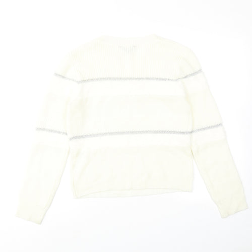 About Womens Ivory Round Neck Striped Acrylic Pullover Jumper Size S