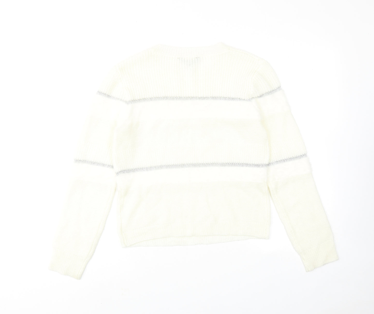 About Womens Ivory Round Neck Striped Acrylic Pullover Jumper Size S