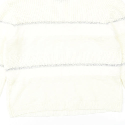 About Womens Ivory Round Neck Striped Acrylic Pullover Jumper Size S