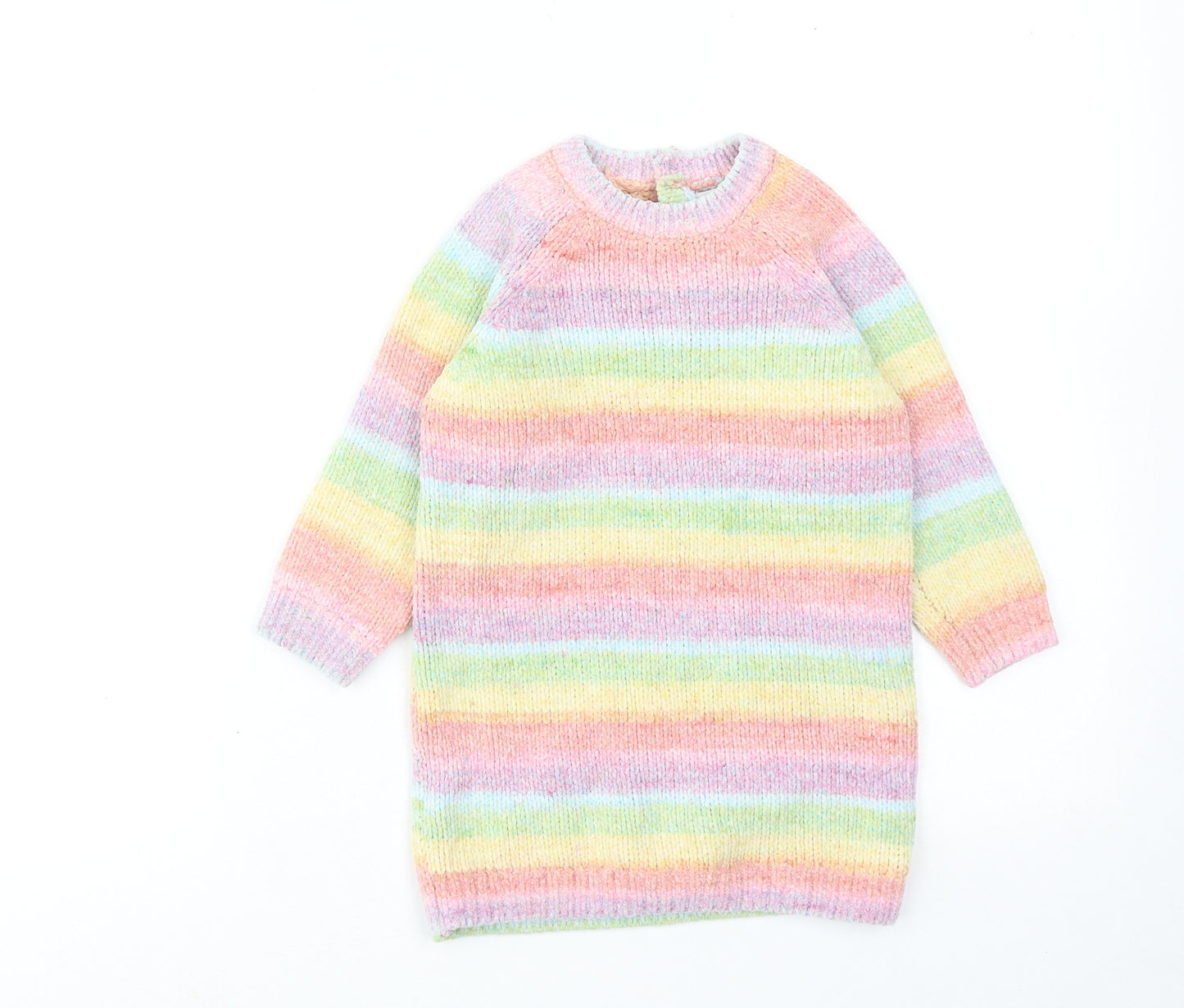 NEXT Girls Multicoloured Striped Polyester Jumper Dress Size 2 Years Round Neck Button
