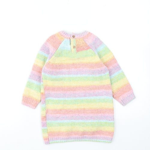 NEXT Girls Multicoloured Striped Polyester Jumper Dress Size 2 Years Round Neck Button