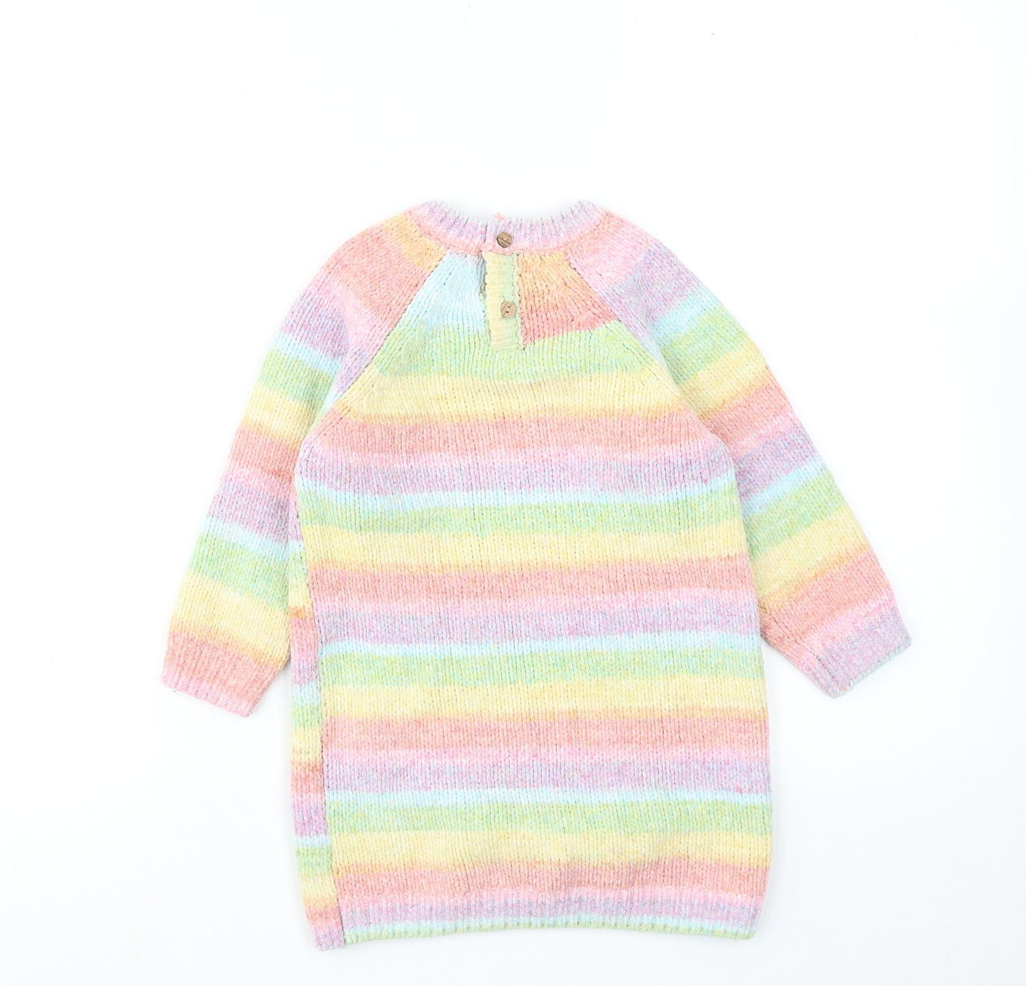 NEXT Girls Multicoloured Striped Polyester Jumper Dress Size 2 Years Round Neck Button