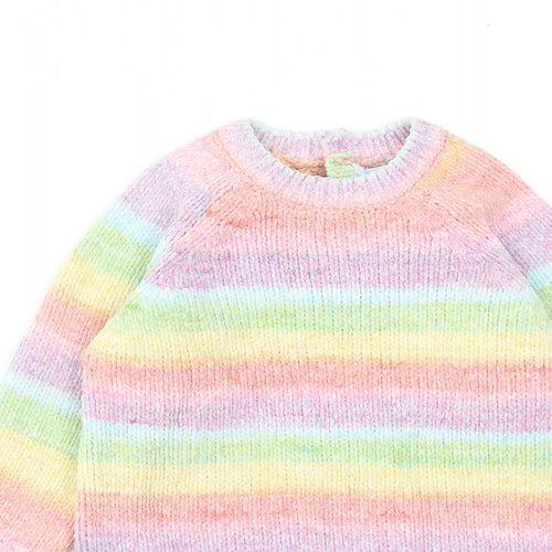 NEXT Girls Multicoloured Striped Polyester Jumper Dress Size 2 Years Round Neck Button