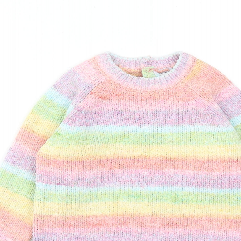 NEXT Girls Multicoloured Striped Polyester Jumper Dress Size 2 Years Round Neck Button