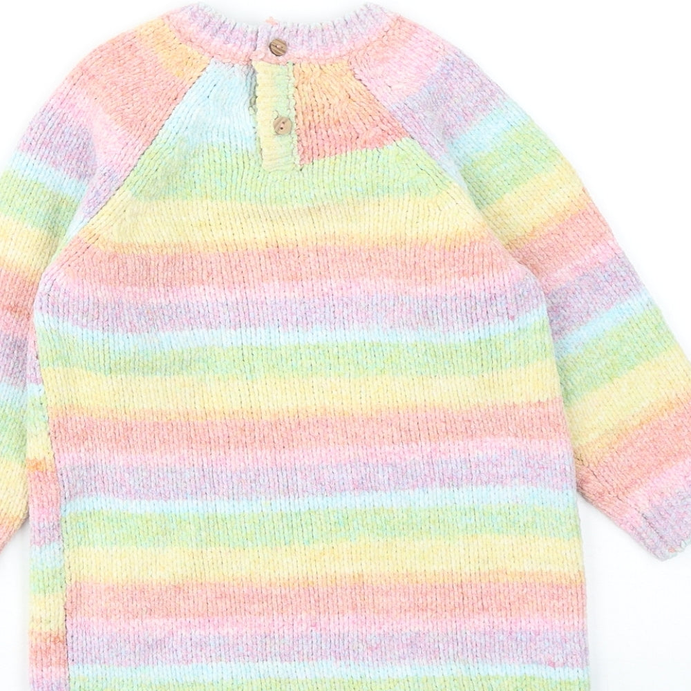 NEXT Girls Multicoloured Striped Polyester Jumper Dress Size 2 Years Round Neck Button