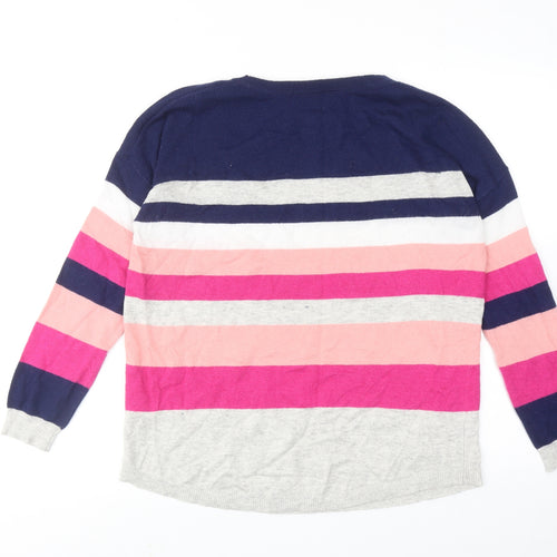 Oasis Womens Multicoloured Round Neck Striped Viscose Pullover Jumper Size M