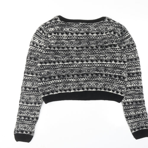 BLUE VANILLA Womens Black Round Neck Geometric Acrylic Pullover Jumper Size M