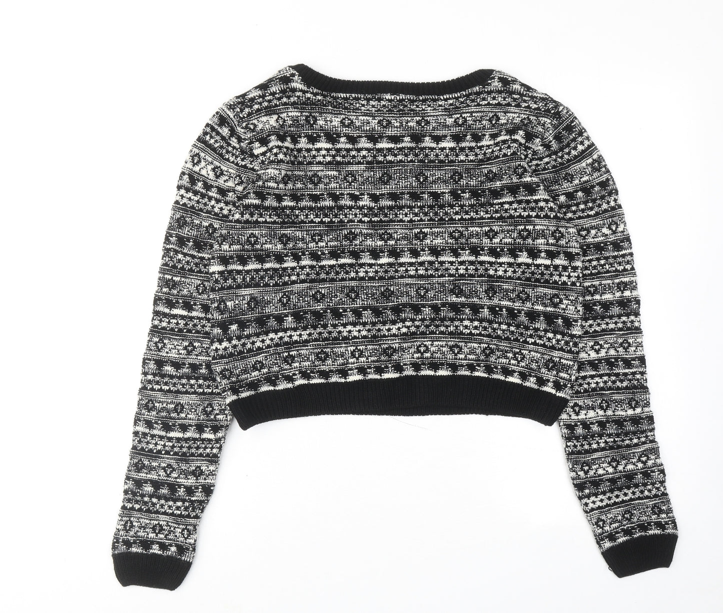 BLUE VANILLA Womens Black Round Neck Geometric Acrylic Pullover Jumper Size M