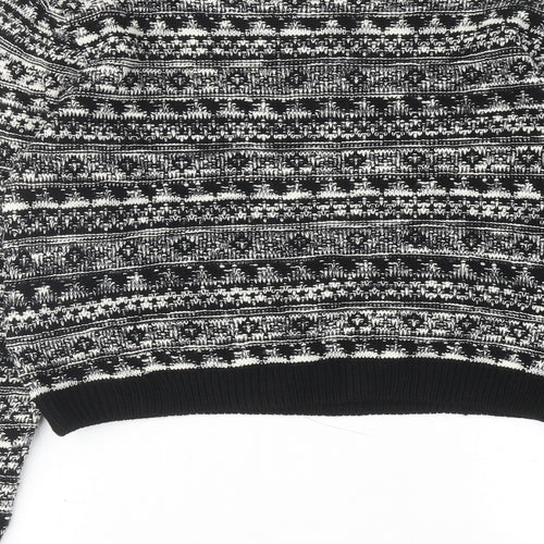 BLUE VANILLA Womens Black Round Neck Geometric Acrylic Pullover Jumper Size M