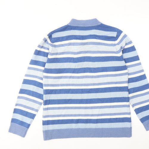 EWM Womens Blue V-Neck Striped Acrylic Pullover Jumper Size 14 - Size 14-16