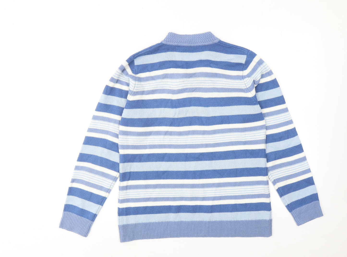 EWM Womens Blue V-Neck Striped Acrylic Pullover Jumper Size 14 - Size 14-16