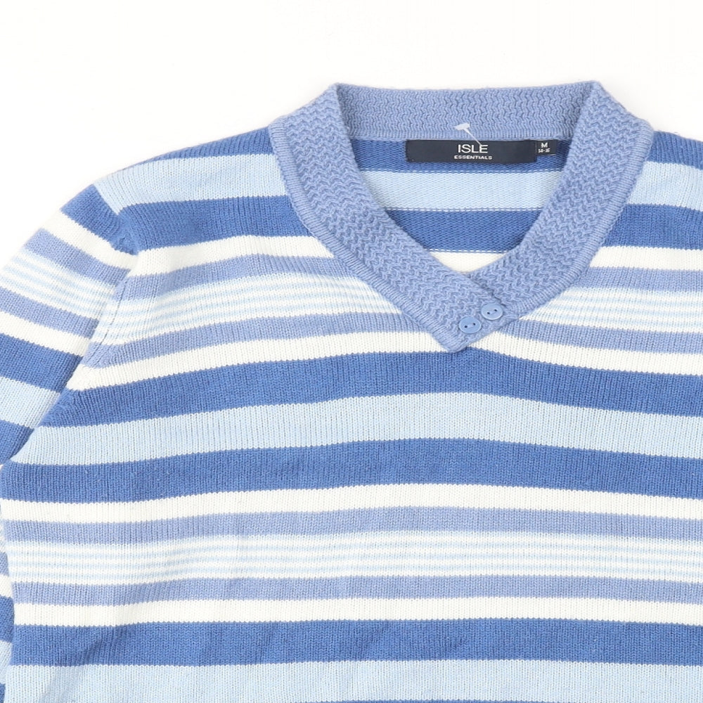 EWM Womens Blue V-Neck Striped Acrylic Pullover Jumper Size 14 - Size 14-16